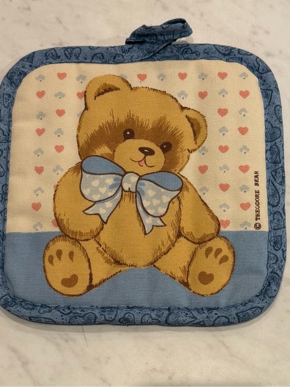 Collectible Theodore Bear Blue Vintage Pot Holder Country Cottage